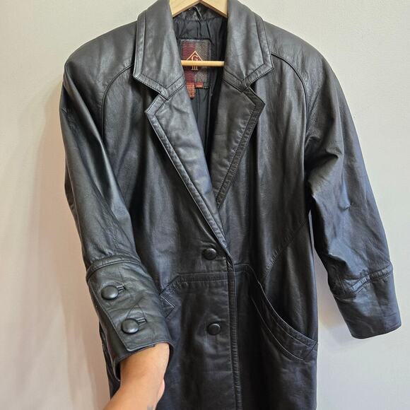 G III Global Identity Womens Vintage 90s Black Leather Trench Coat Size Medium - Picture 2 of 12
